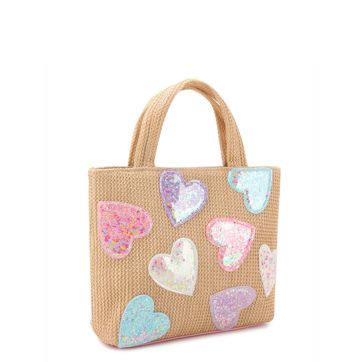 OMG Accessories - Confetti Hearts Straw Mini Tote Bag