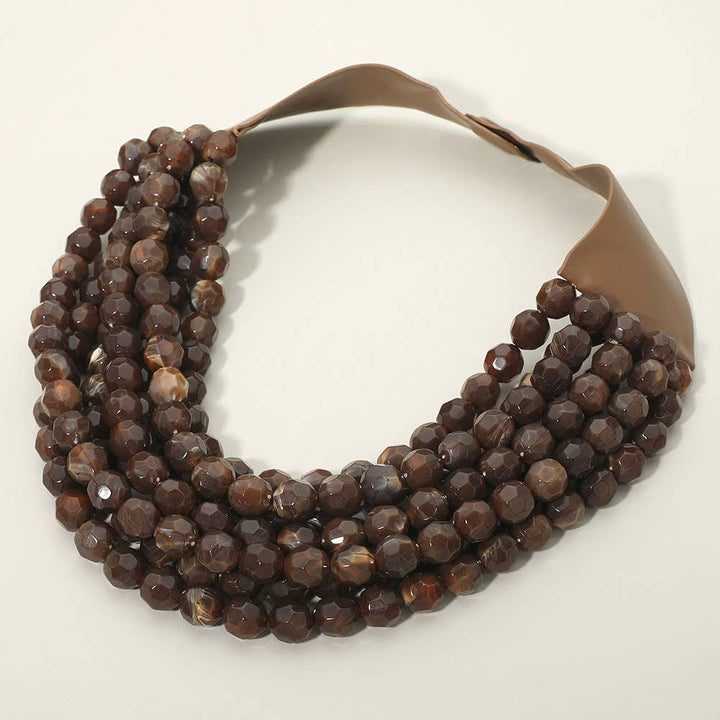 Sensibling Corp. - Chunky Acrylic Bead Layered Faux Leather Magnetic Necklace: Coral