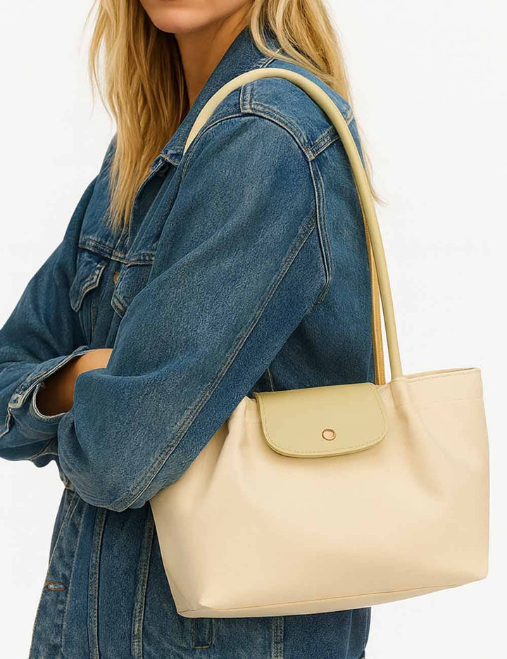 Sweetkama - Ladies Color Block Handbag Double Shoulder Strap Tote Bag: Ivory / One Size