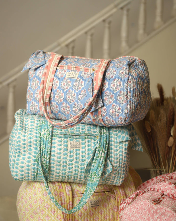 Blocks that Print - Blue Quilted Duffle Bag