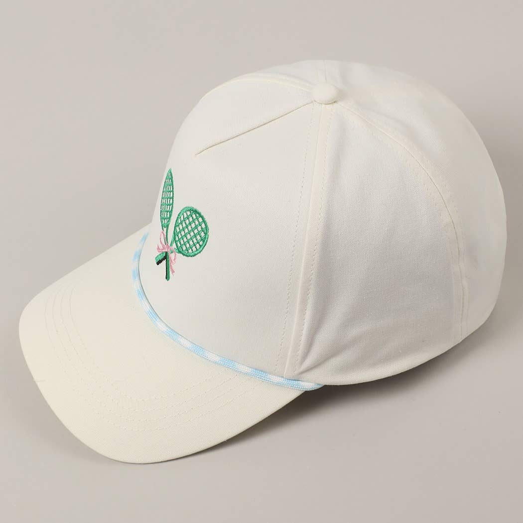 Fashion City - Tennis Racquets Ribbon Embroidery Trucker Hat: LT BLUE / ONE SIZE
