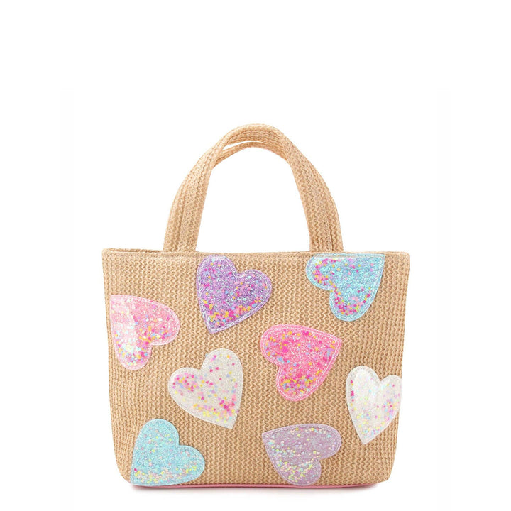 OMG Accessories - Confetti Hearts Straw Mini Tote Bag