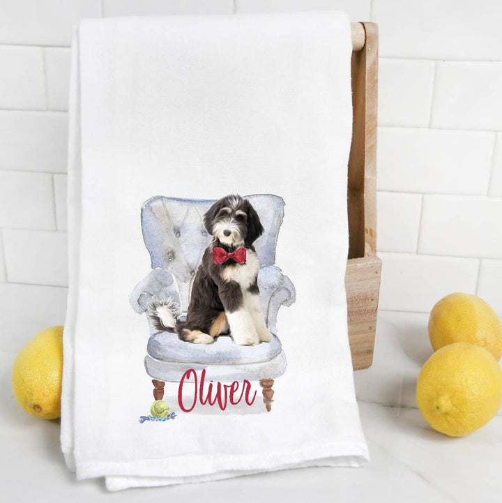 The Preppy Pineapple Home - Bernedoodle Flour Sack Tea Towel: No Accessory / Palm Chair