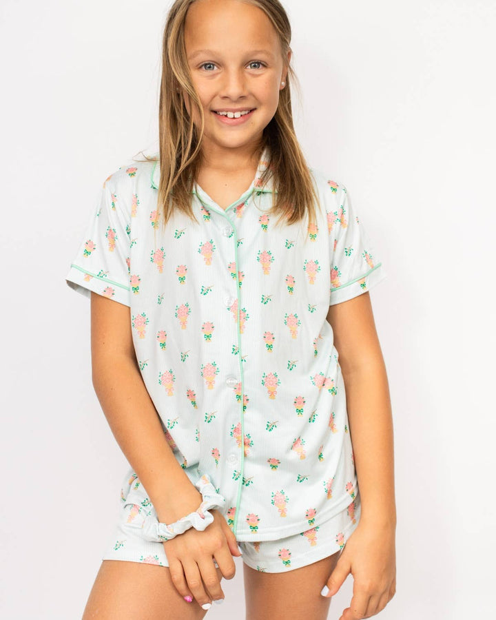 The Royal Standard - Girl's Love Blooms Here Sleep Shorts Set   White/Multi   Set of 3   -Asst.: Small (6-7)