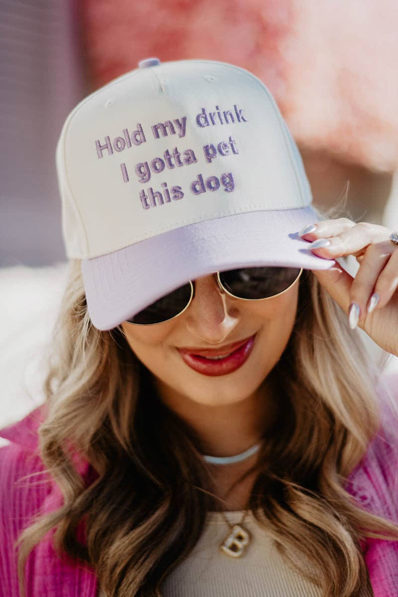 Katydid - Hold My Drink I Gotta Pet This Dog Easter Vintage Hat: Pink and Tan
