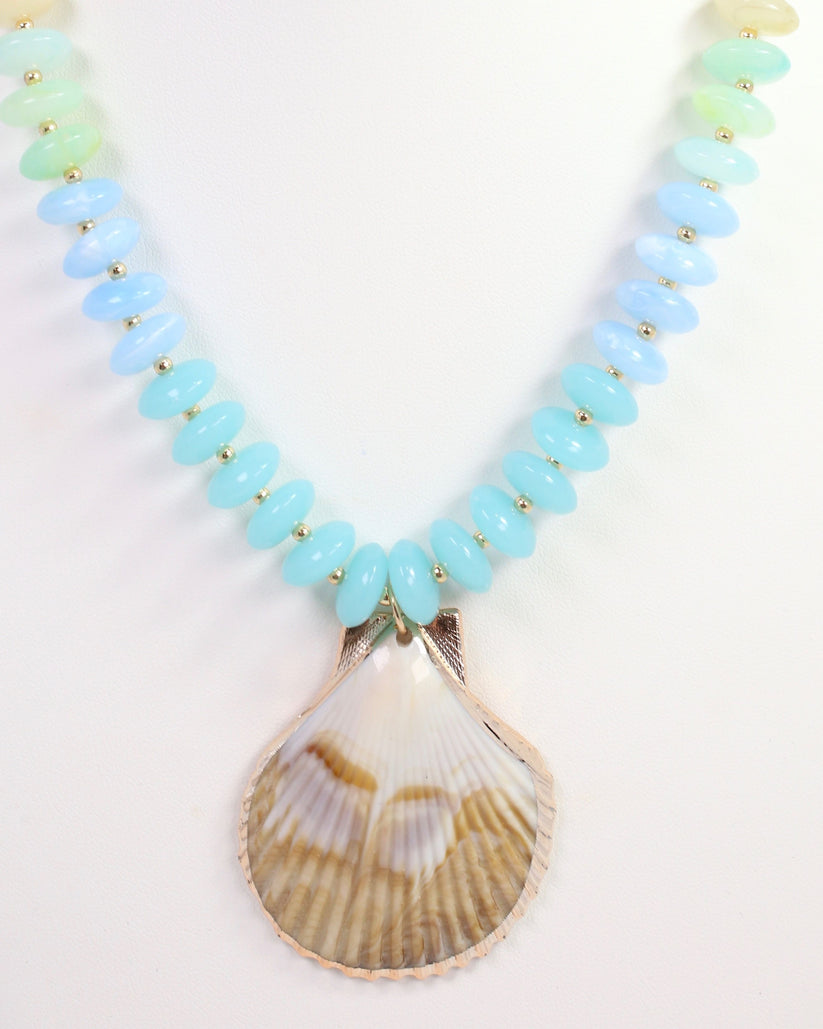 Brea Stone Beaded Shell Necklace Aqua