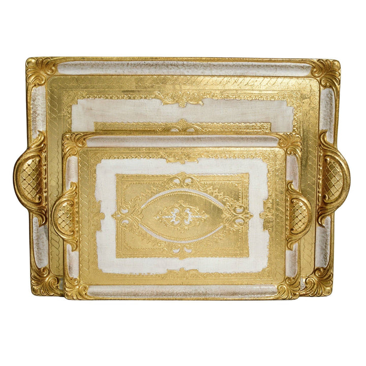 Florentine Carved Rectangle Tray with Handles, M or L, Made in Italy: Black / Medium