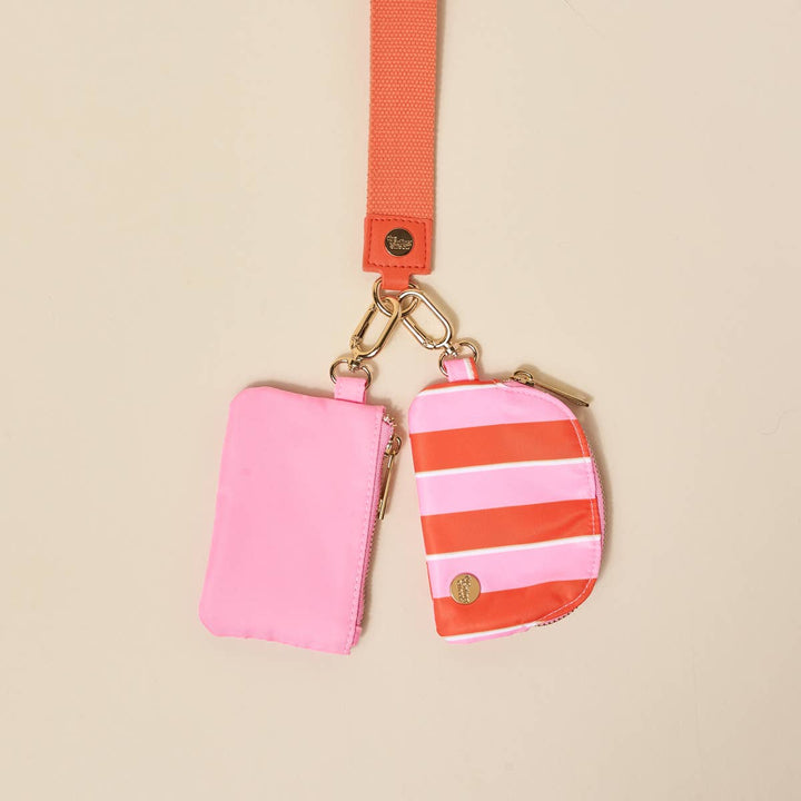 The Darling Effect - Dynamic Duo Pouch Wristlet–Sicily Stripes Pink