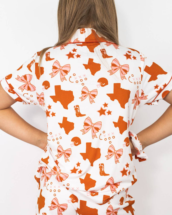 The Royal Standard - Girl's Put A Bow On It Sleep Shorts Set   White/Burnt Orange/Pink   -Asst.: Large (10-12)