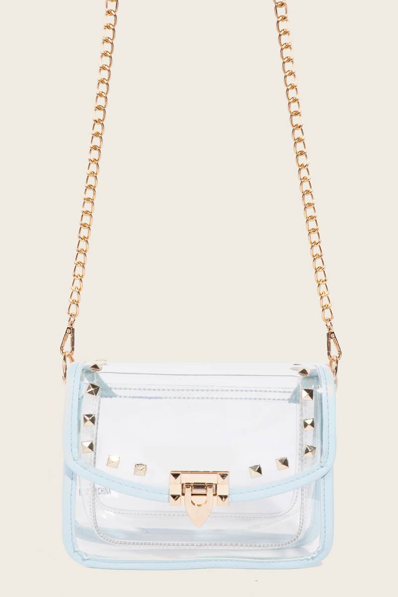 Anarchy Street - Transparent Rectangle Stud Trim Chain Bag: RG