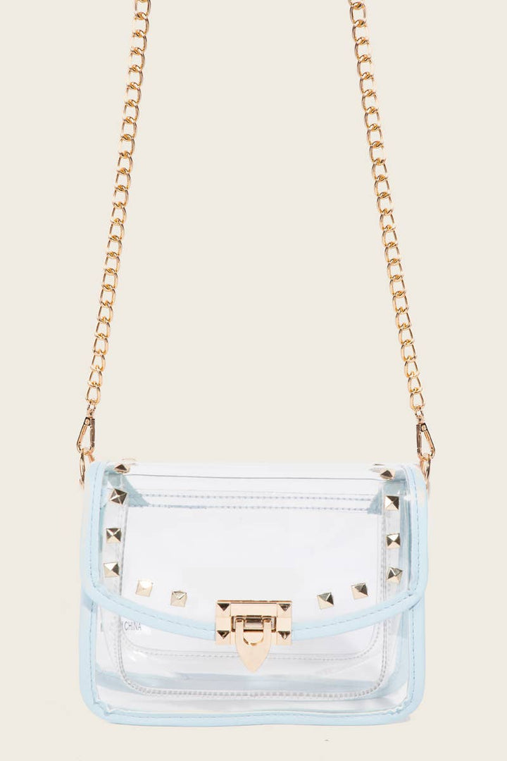 Anarchy Street - Transparent Rectangle Stud Trim Chain Bag: RG