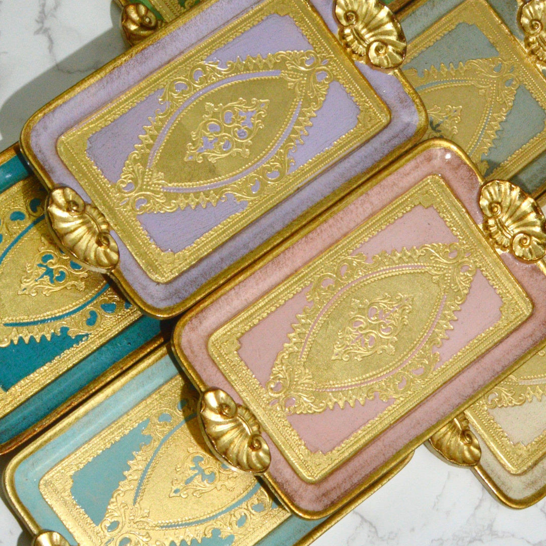 Via Graceffo - Florentine Carved Wood Rectangle Mini Tray with handles