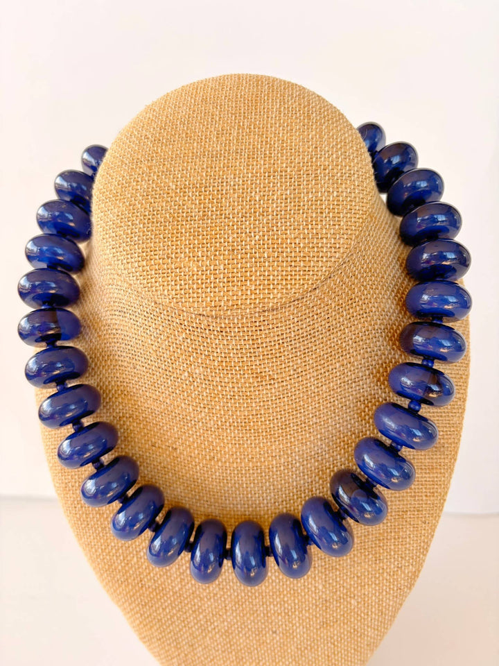 The Katie Kollective - The Rory — Navy Blue Large Rondelle Beaded Necklace 