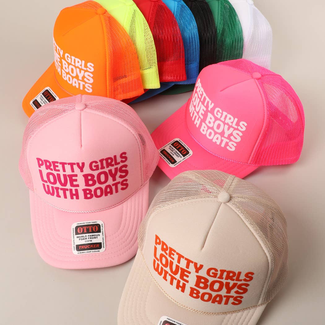 Fashion City - Pretty Girls Love Boys With Boats Text Print Mesh Back Cap: Pink / ONE SIZE
