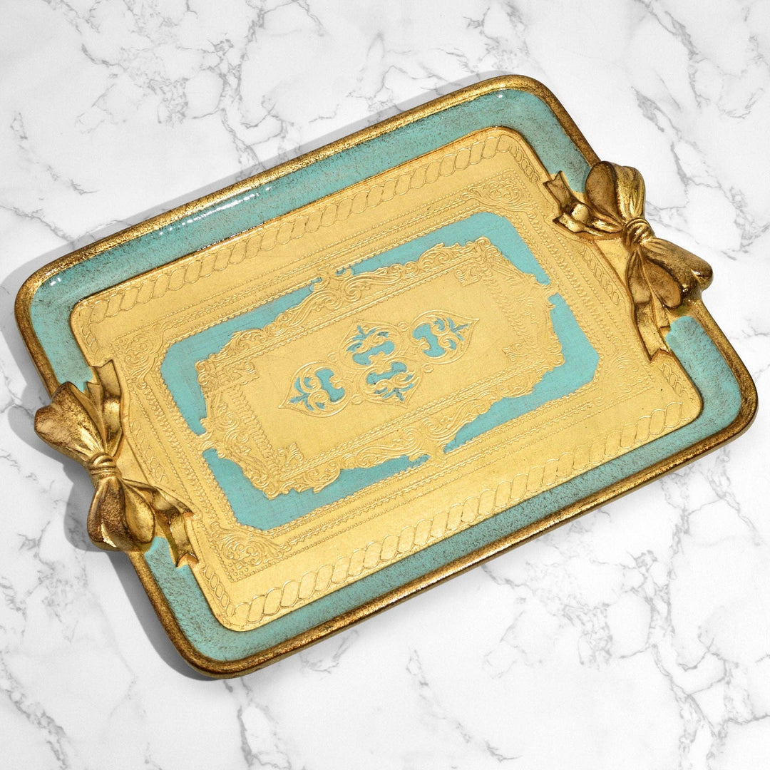 Florentine Carved Rectangle Bow Tray, Made in Italy: White