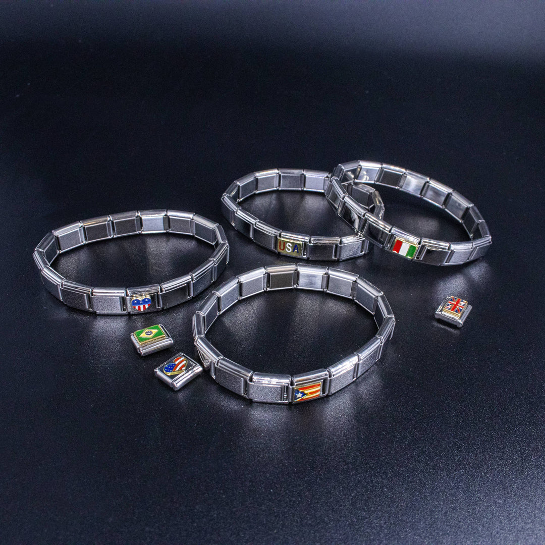 Natalia - Italian Charms - USA Heart Flag, 9mm Enamel Bracelet Links