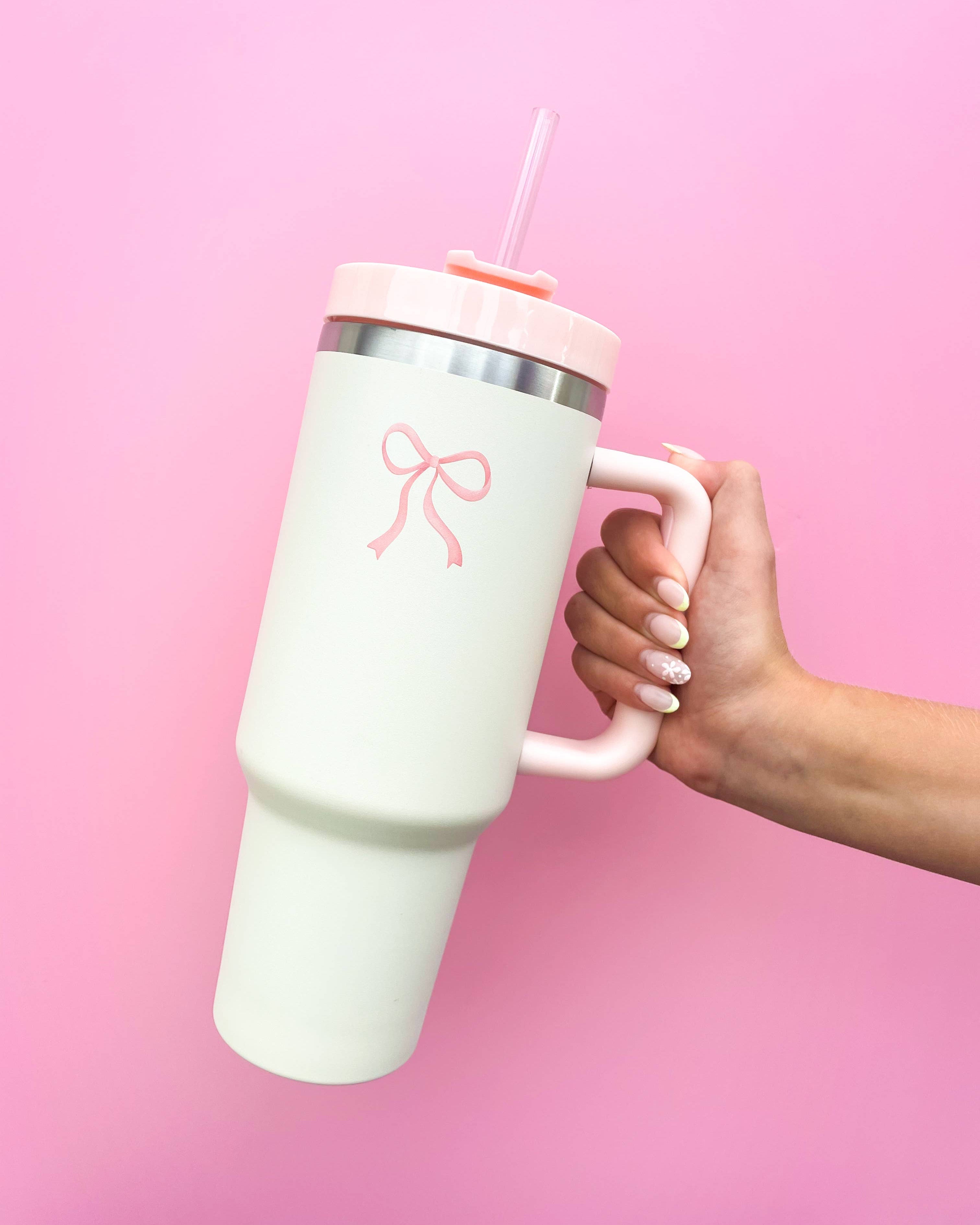 Rock Paper Scissors - Cream & Pink Bow 40oz Tumbler
