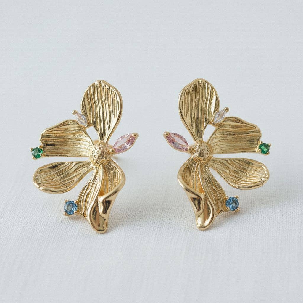 Ellemadera - Floral-Inspired Colorful Gemstone Drop Earrings