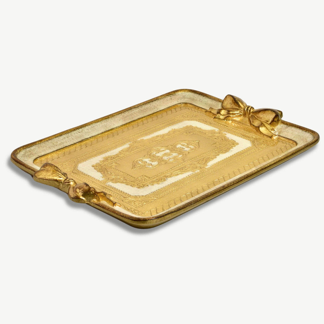 Florentine Carved Rectangle Bow Tray, Made in Italy: White