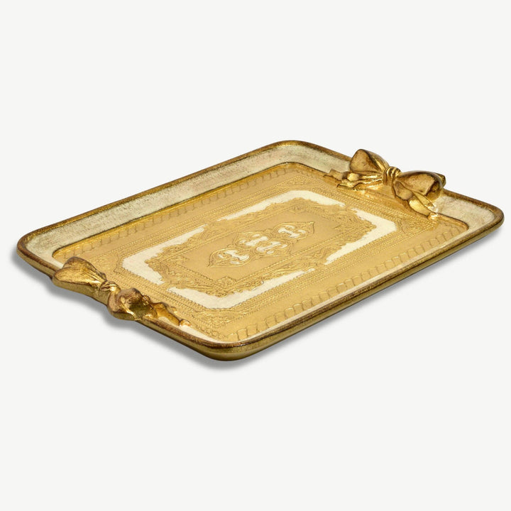 Florentine Carved Rectangle Bow Tray, Made in Italy: White
