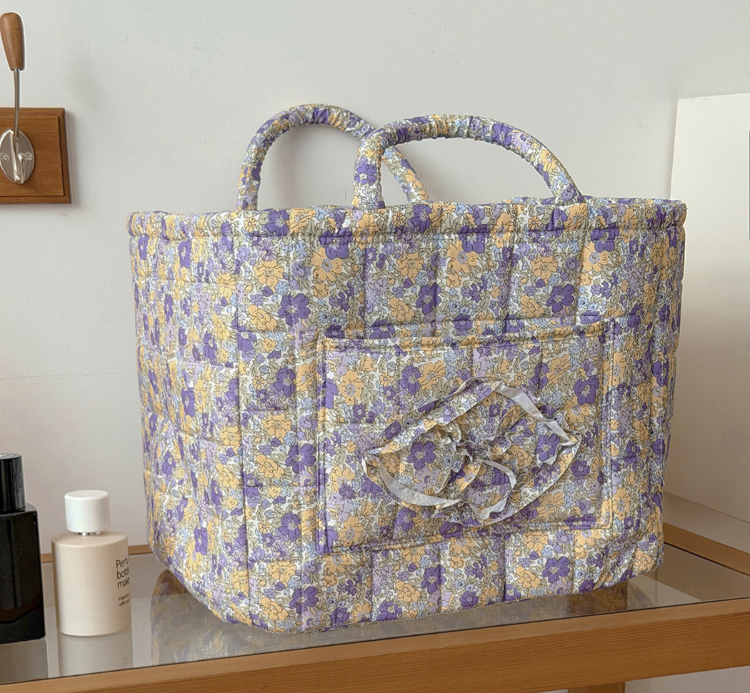 MKS America - Quilted Floral Laundry Basket Foldable Storage Basket: Blue / M
