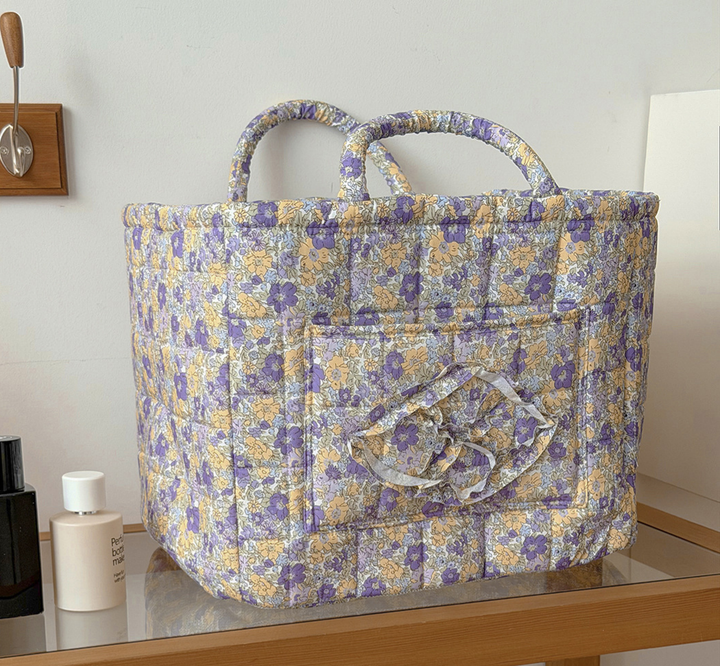MKS America - Quilted Floral Laundry Basket Foldable Storage Basket: Blue / M