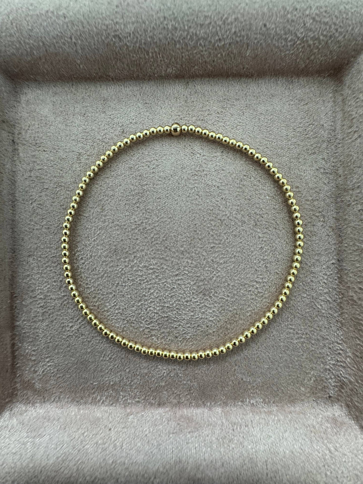 2MM Classic Ball Bead Bracelet - Waterproof: Gold Filled / Stretchy 6.5"