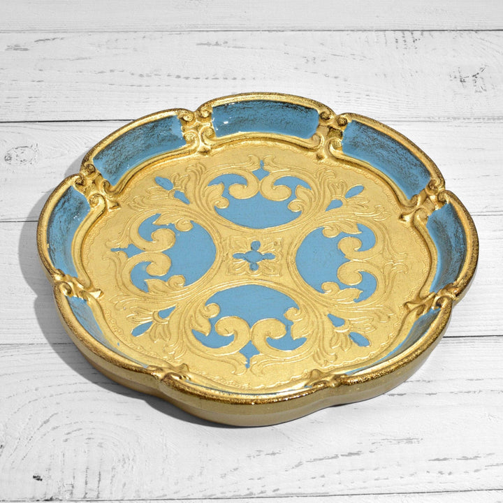 Florentine Carved Wood Round Deep Tray, Made in Italy: Black