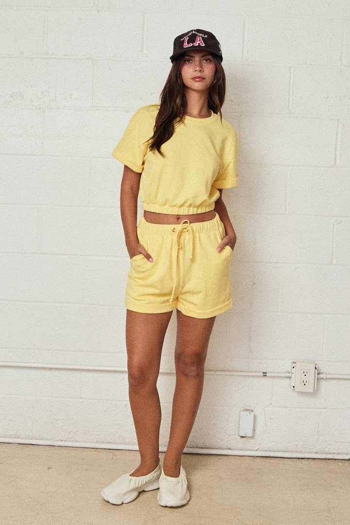 Papermoon - PX19514 - Cozy Short Sleeve Top and Shorts Set: BUTTER YELLOW