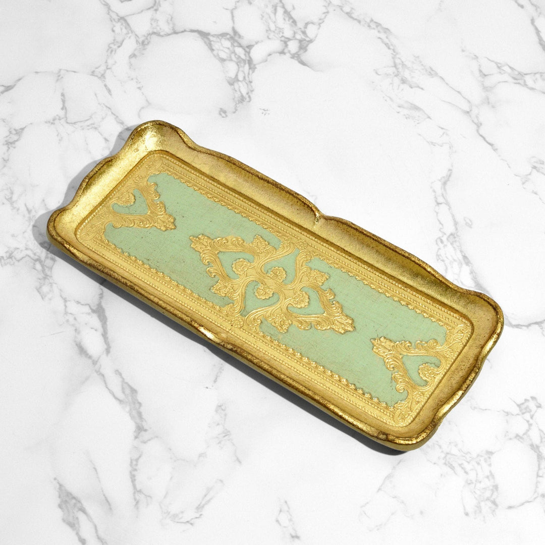 Florentine Carved Gilded Wood Narrow Tray, Made in Italy: Cappuccino