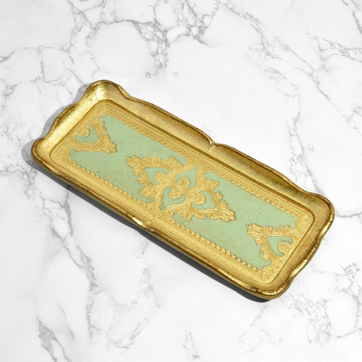 Florentine Carved Gilded Wood Narrow Tray, Made in Italy: Cappuccino