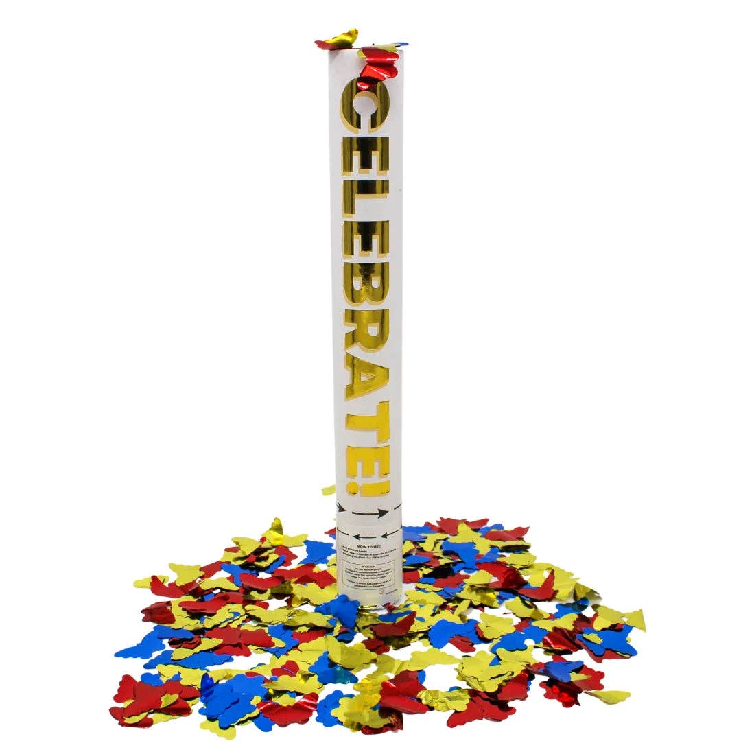Plush Appeal LLC - Rainbow Metallic Butterfly Confetti Cannon 16" (Each)
