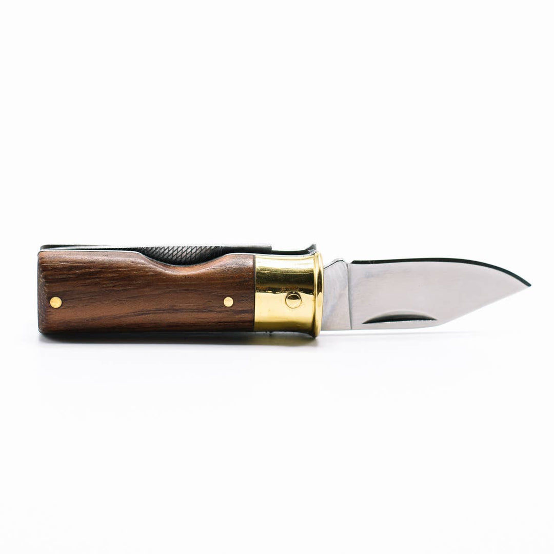CALIBER GOURMET / CAMPCO - Shotgun Shell Knife with Brass and Mahogany Wood Handle