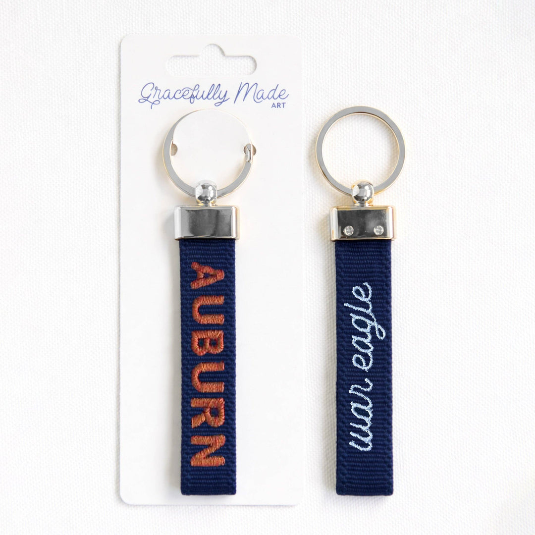 Gracefully Made Art - Auburn-War Eagle Embroidered Keychain
