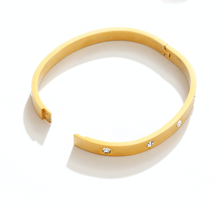 Splendid Iris - Cubic Zirconia Hinged Bracelet: Gold