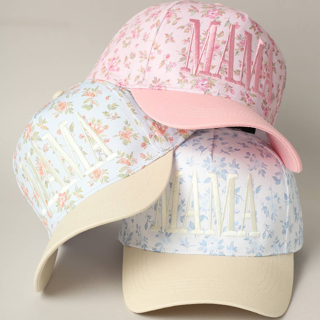 MAMA Embroidered Flower PatternTrucker Hat: PINK/PINK / ONE SIZE