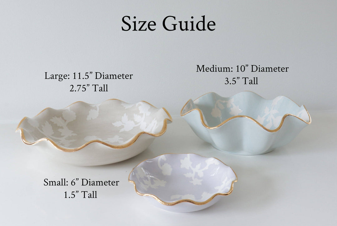 Lo Home by Lauren Haskell Designs - Chinoiserie Dreams Scalloped Bowls with 22K Gold Accent: French Blue / Large
