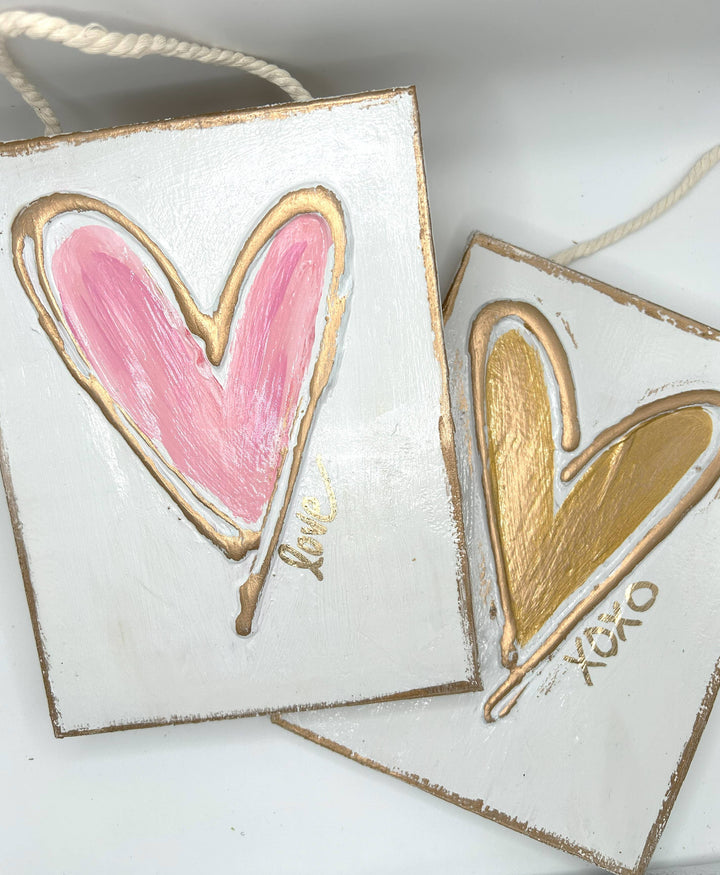 Coddiwomple - Heart  |  valentine | love | xoxo | textured on wood panel: Gold heart "xoxo"