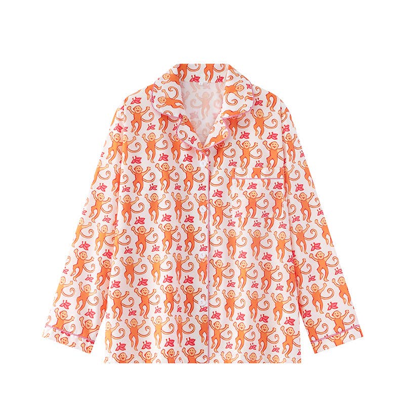 Rosa Clothing - Cute Comfy Monkey Print Long Sleeve Pajama Set: Blue