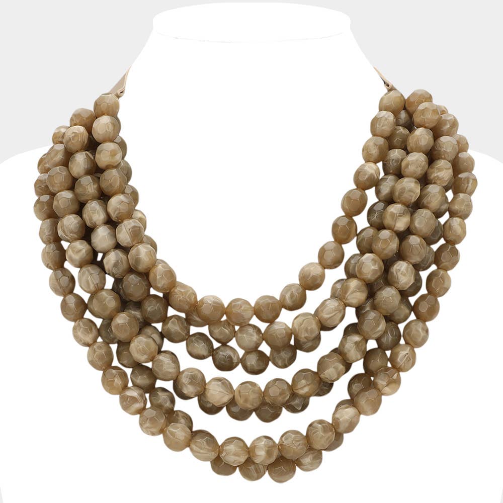 Sensibling Corp. - Chunky Acrylic Bead Layered Faux Leather Magnetic Necklace: Orange