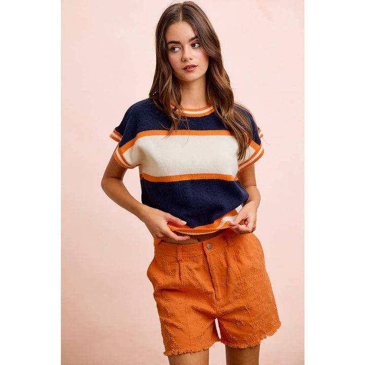 BiBi - GAMEDAY THEME COLORBLOCK REALXED FIT KNIT TOP: BLACK/RED / S