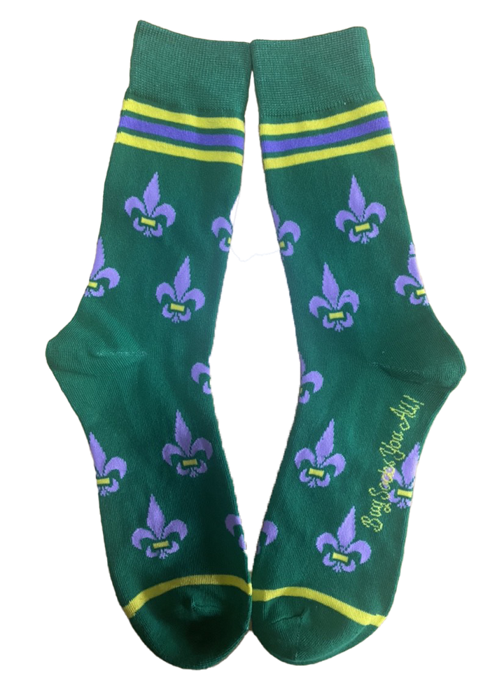 Buy Socks You All - Fleur de Lis Shapes Yellow, Green and Purple Men's Socks
