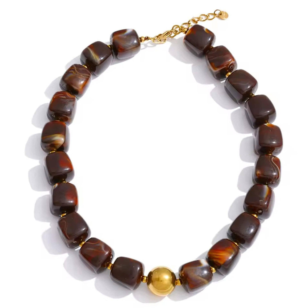 MKS America - Women  Square Resin Bead Necklace With Gold Ball Detail: Rose_Red / M