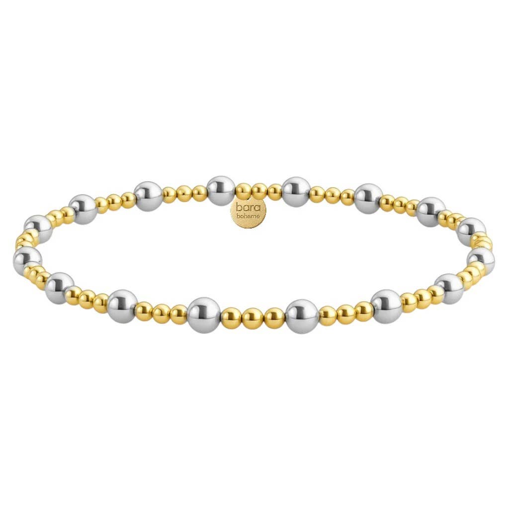 bara boheme - Angelina | Gold Filled Beaded Bracelet: 2Tone SS / STRETCHY 6.5