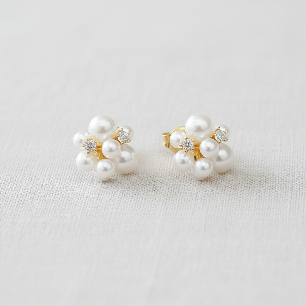 paperln - Vintage Pearl Flower Earrings with Silver