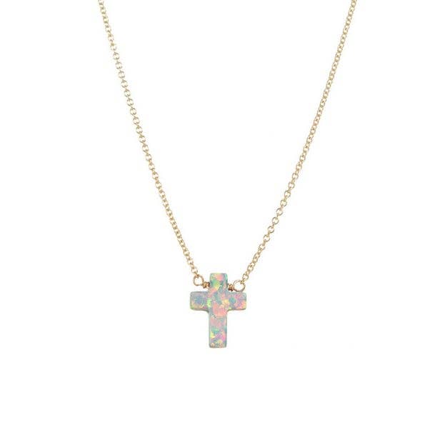 bara boheme - "CROSS" Opal Necklace - Small: Bubble gum / 14KG FILLED