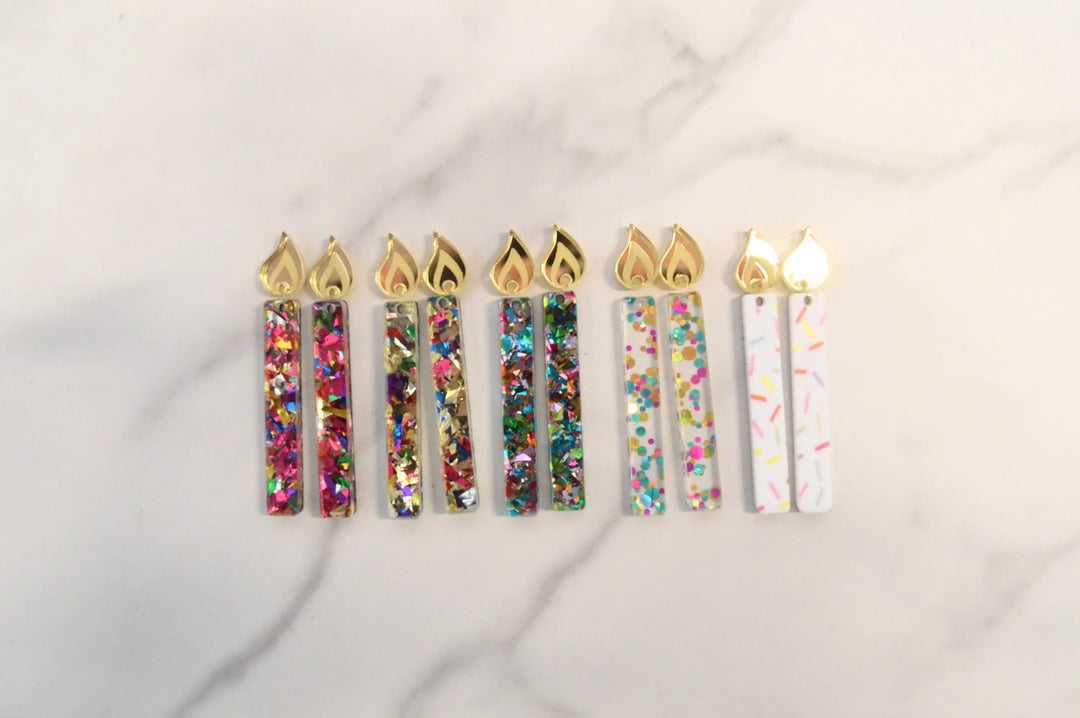 The Adorned Fox - Candle Earrings, Celebration Earrings, Birthday Earrings, Da: Sprinkles (printed)