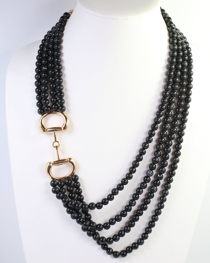 Caroline Hill - Braelyn Horsebit Beaded Layered Necklace Black: Default