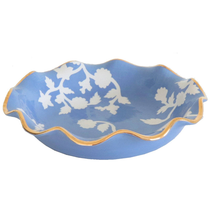 Lo Home by Lauren Haskell Designs - Chinoiserie Dreams Scalloped Bowls with 22K Gold Accent: French Blue / Large