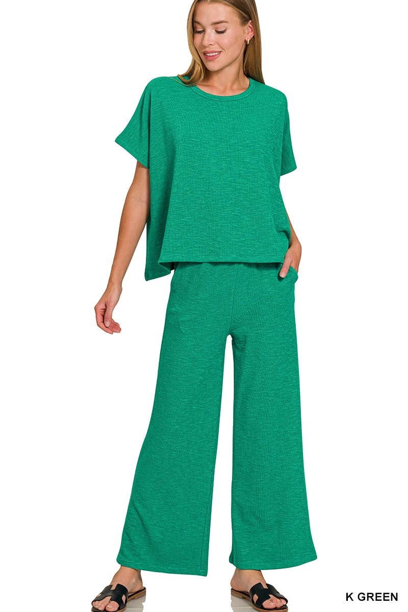 42POPS -  Cotton Slub Top & Pants 2pc Set - Zenana: ASH JADE-182904 / L
